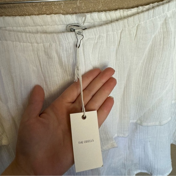 The Odell’s White Cotton Greek Flounce Strapless Flowy Top European Summer A24 - Picture 2 of 3